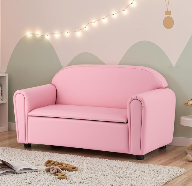 Pink 2-In-1 Children's Sofa For Two With Storage