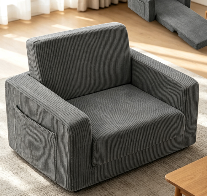 Grey Corduroy 2-In-1 Convertible Children's Sofa